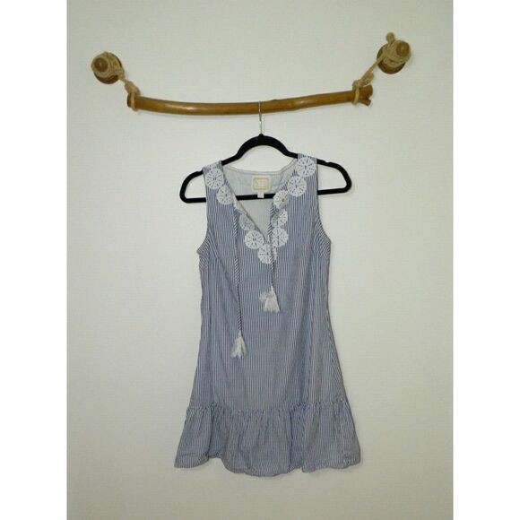 STS Sail to Sable Dress Navy White Stripe Tunic ‎ Tassels Size  X-Small - Picture 1 of 8